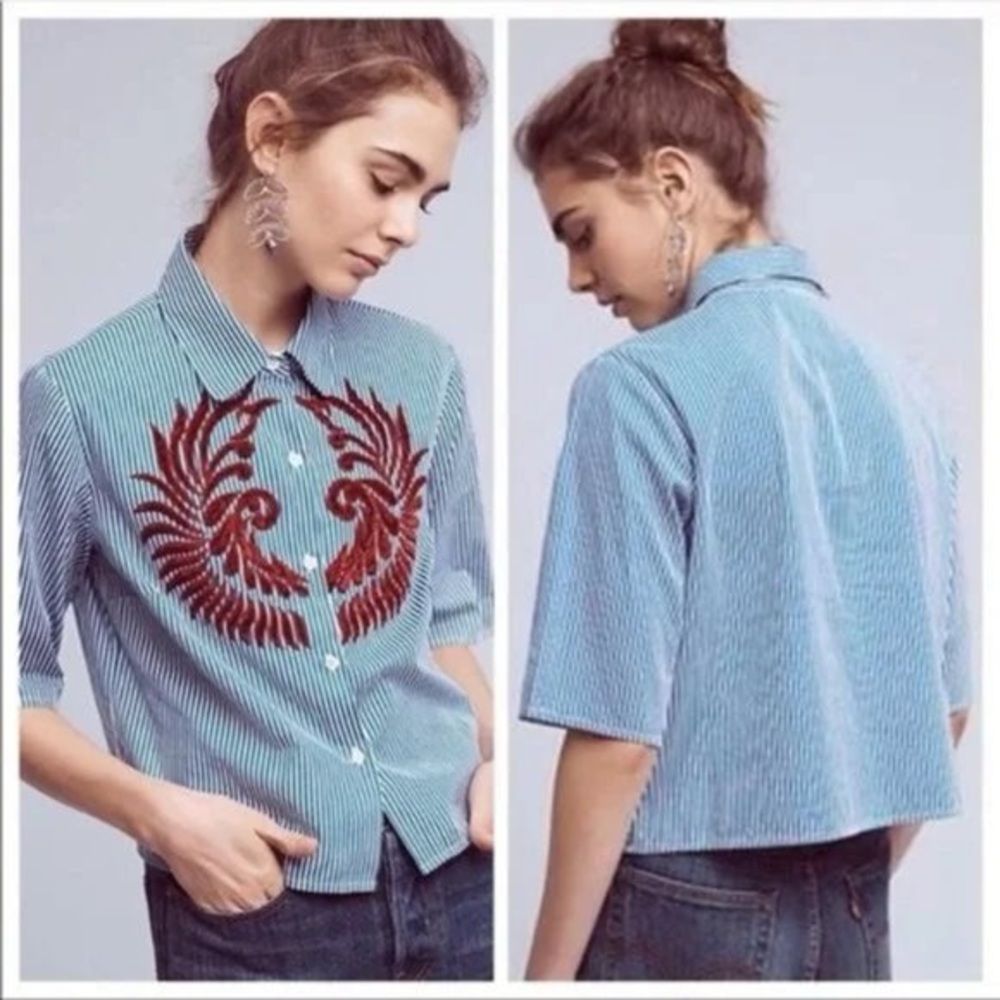 Anthropologie- HEMANT & NANDITA Blue and White Striped Shirt